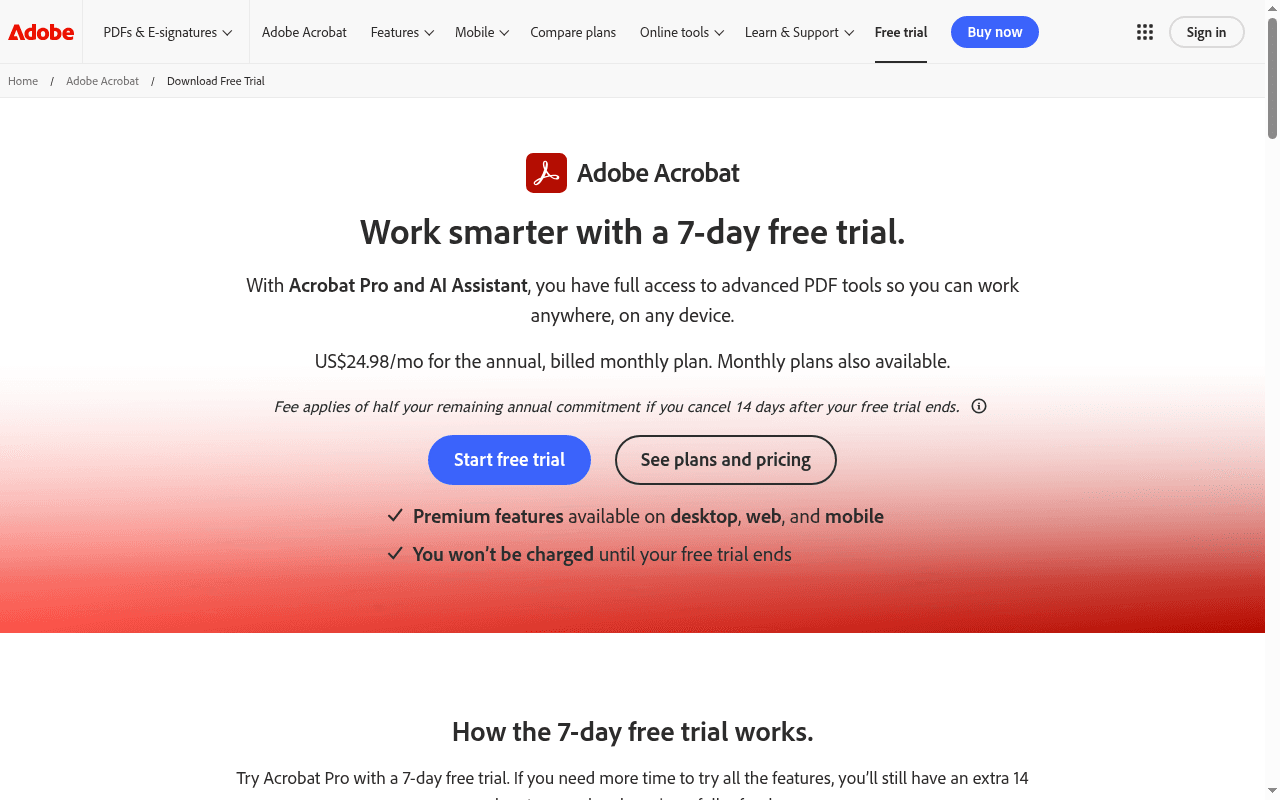Hero: Work smarter with a 7-day free trial.