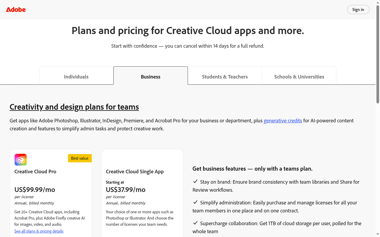 Pricing Table: Plans and pricing for Creative Cloud apps and m...